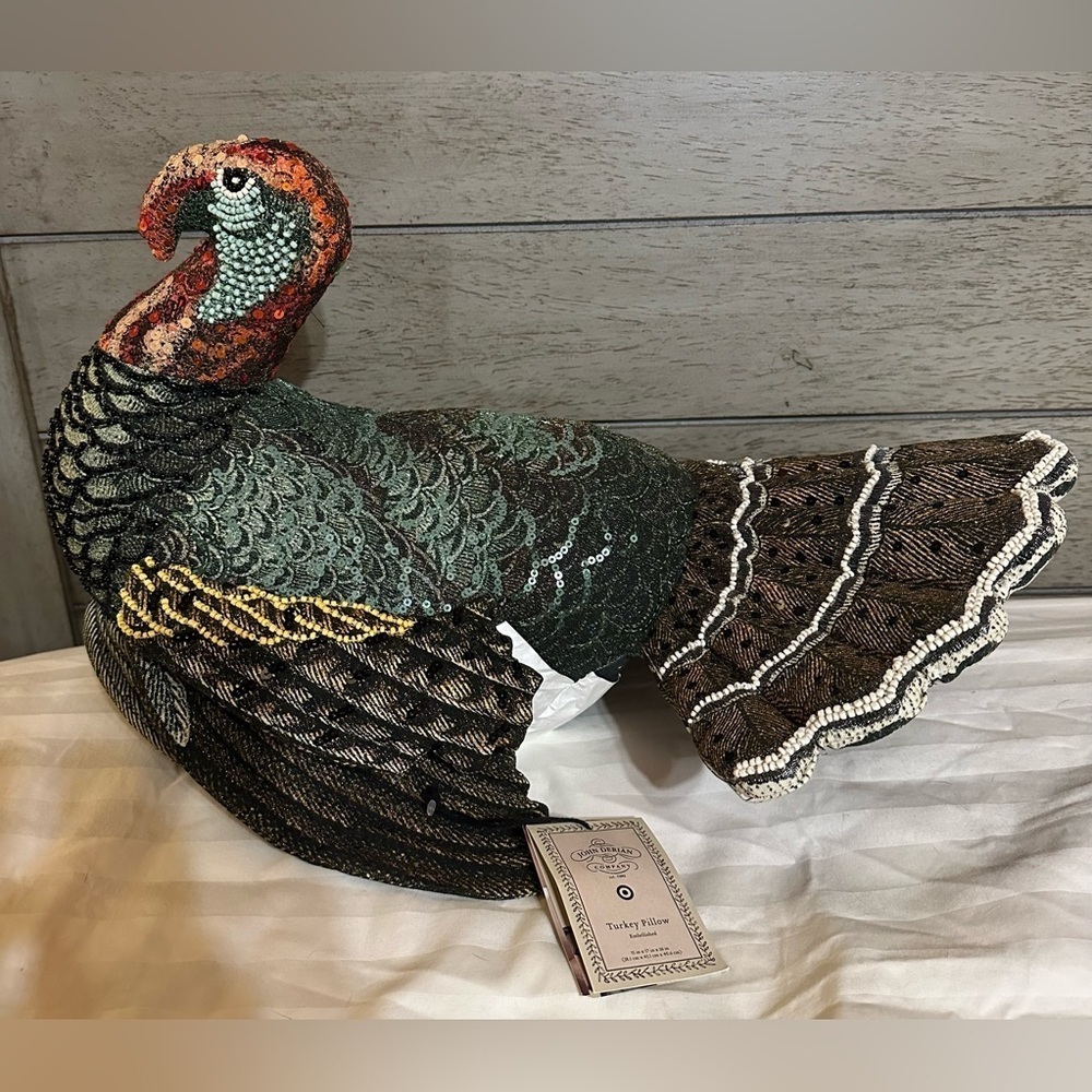 John Derian x Target Beaded Fall Turkey Shaped Pillow Thanksgiving Decor NEW